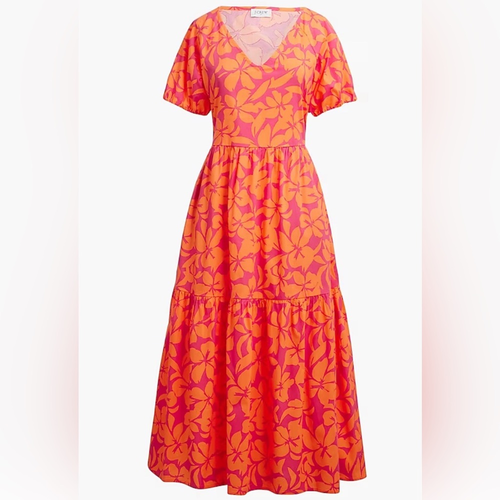 NWT J. Crew Orange Floral Midi Dress